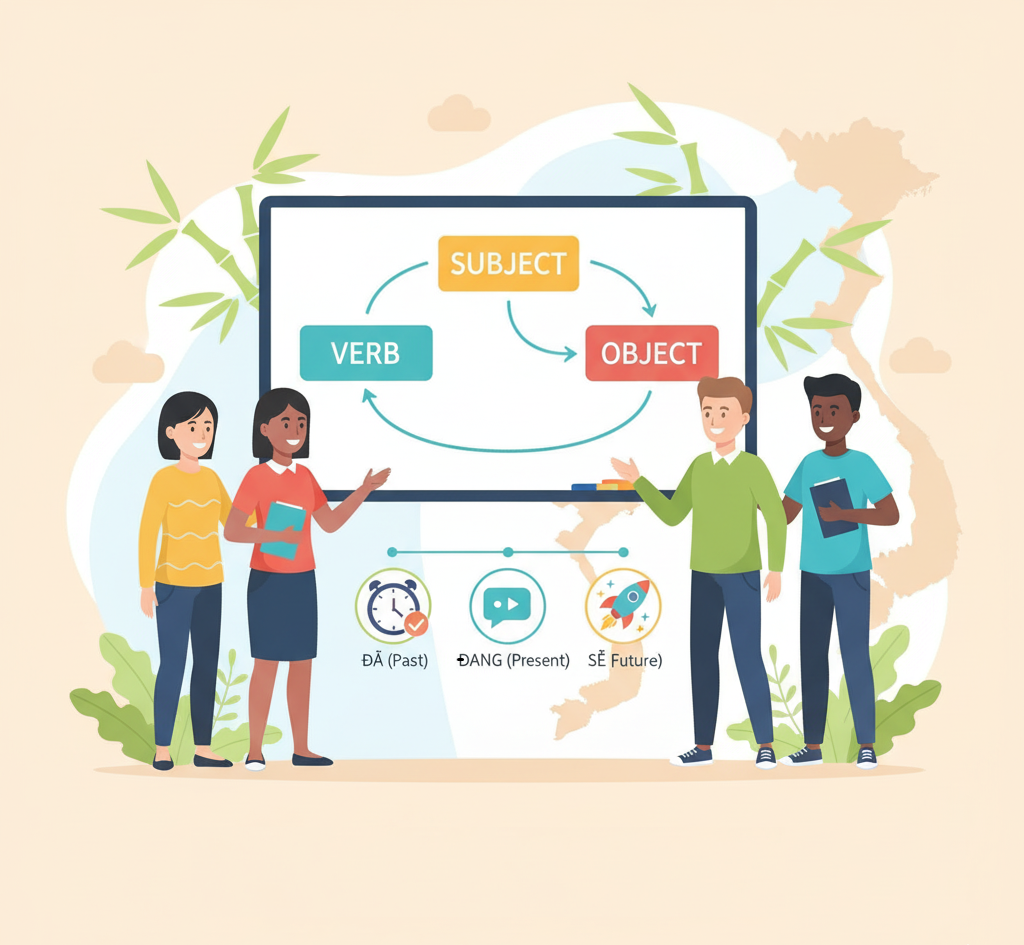 🇻🇳 Vietnamese Grammar 101: Simple Structure (SVO) and Time Markers (Đã, Đang, Sẽ) ✍️